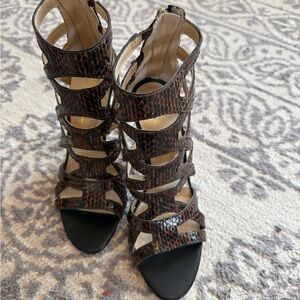 Marc Fisher Elegant Brown Strappy Tortise-Colored Snakeskin-Patterned Heels